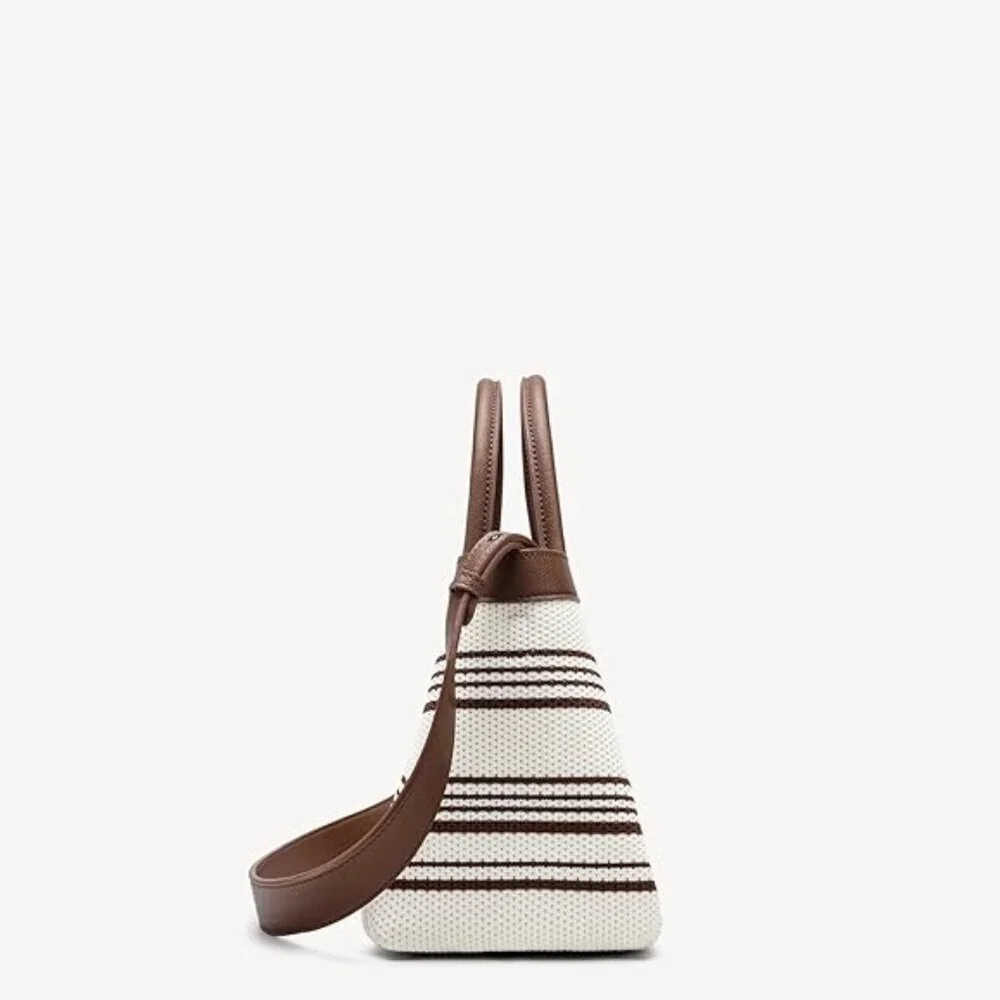 Women’s Knit Shoulder Bag Adjustable Strap & Top Handle Striped Tote Handbag NWT - Picture 5 of 8
